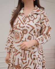 Ivory brown geometric pattern cotton co-ord set - Eraya