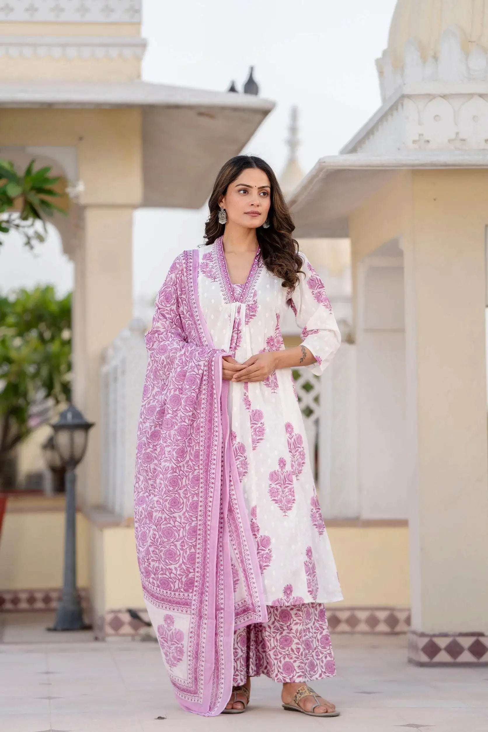 Heavy mirror work zari weaving three piece cotton kurti set - Eraya