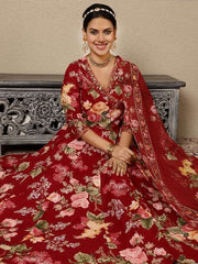 Laal angarkha anarkali kurti (set of 3)