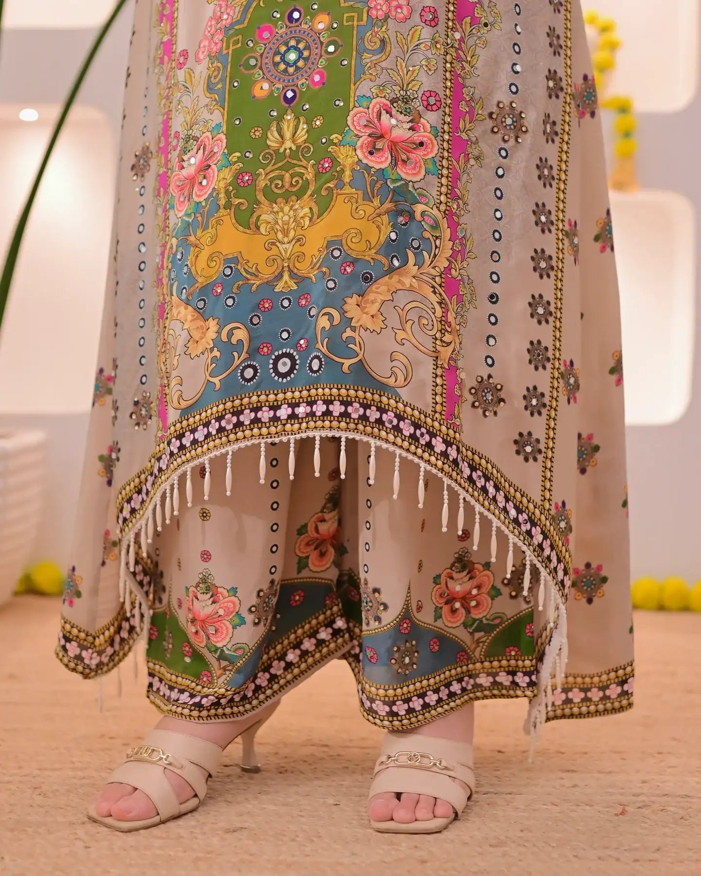 Noor-e-mahal golden beige festive suit (set of 3)