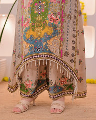 Noor-e-mahal golden beige festive suit (set of 3)