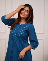 Beautiful teal blue kurti-pant set - Eraya