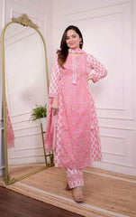 Pink printed A-line cotton kurti set - Eraya
