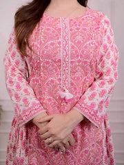 Pink printed A-line cotton kurti set - Eraya