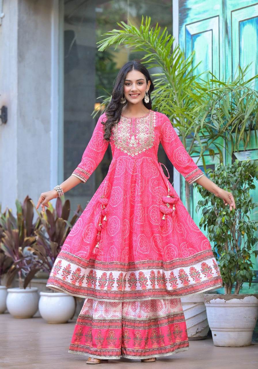 Graceful anarkali kurti with sharara and dupatta - Eraya