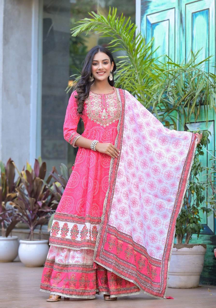 Graceful anarkali kurti with sharara and dupatta - Eraya