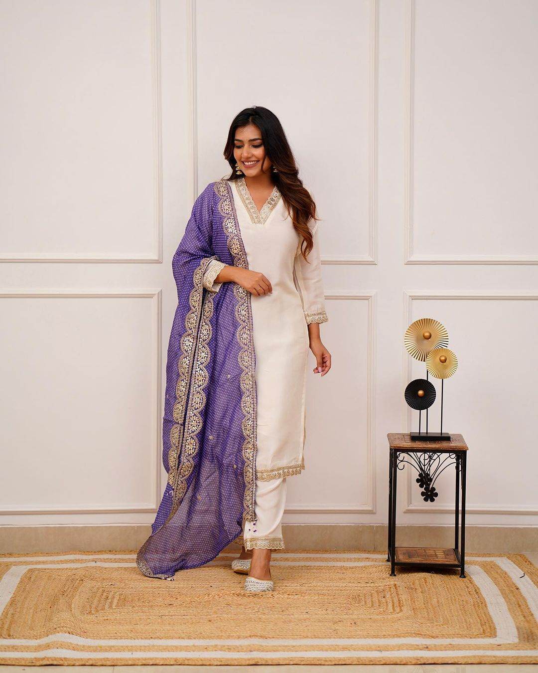 Cotton Silk V-neck embroidery work Kurti Set - Eraya