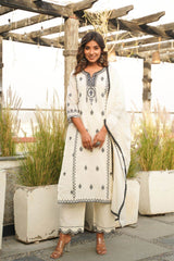 Aesthetic mud-white mal-cotton kurti set - Eraya