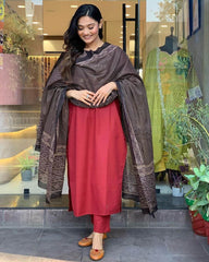 Beautiful adda work kurti set with mulmul dupatta - Eraya