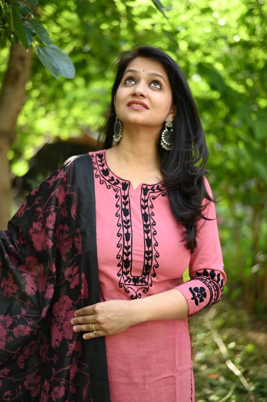 Traditional handloom cotton kurta-pany and chanderi dupatta set - Eraya