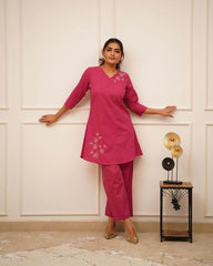 Classic pink cotton-dobby fabric co-ord set - Eraya