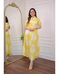 Premium floral yellow cotton gown - Eraya