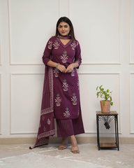 Pure fine cotton fabric kurti-plazo-dupatta set - Eraya