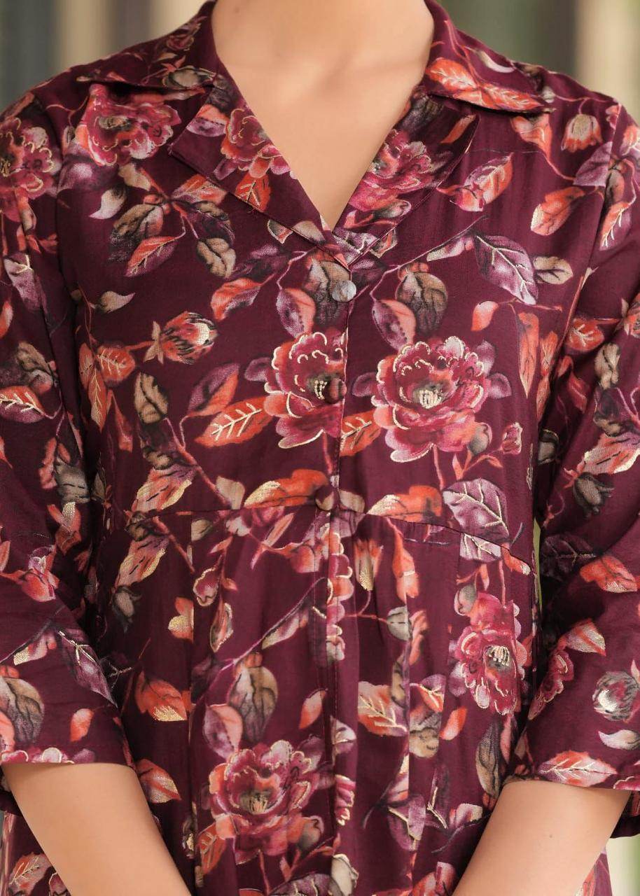 Maslin foil print long co-ord set-II - Eraya