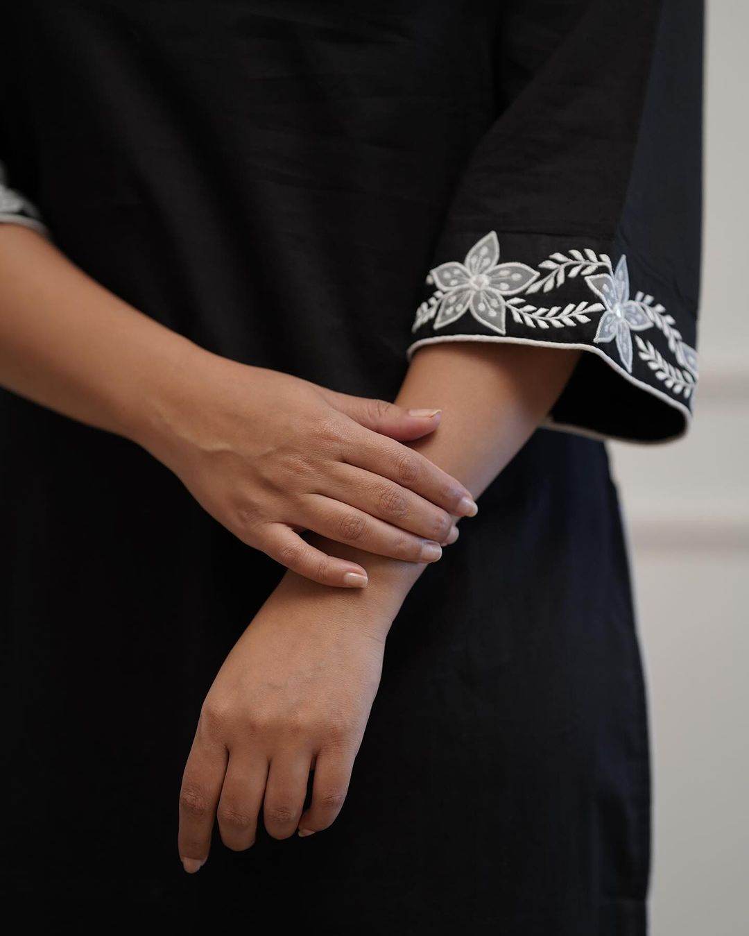 Office wear black cotton embroidery work kurti - Eraya