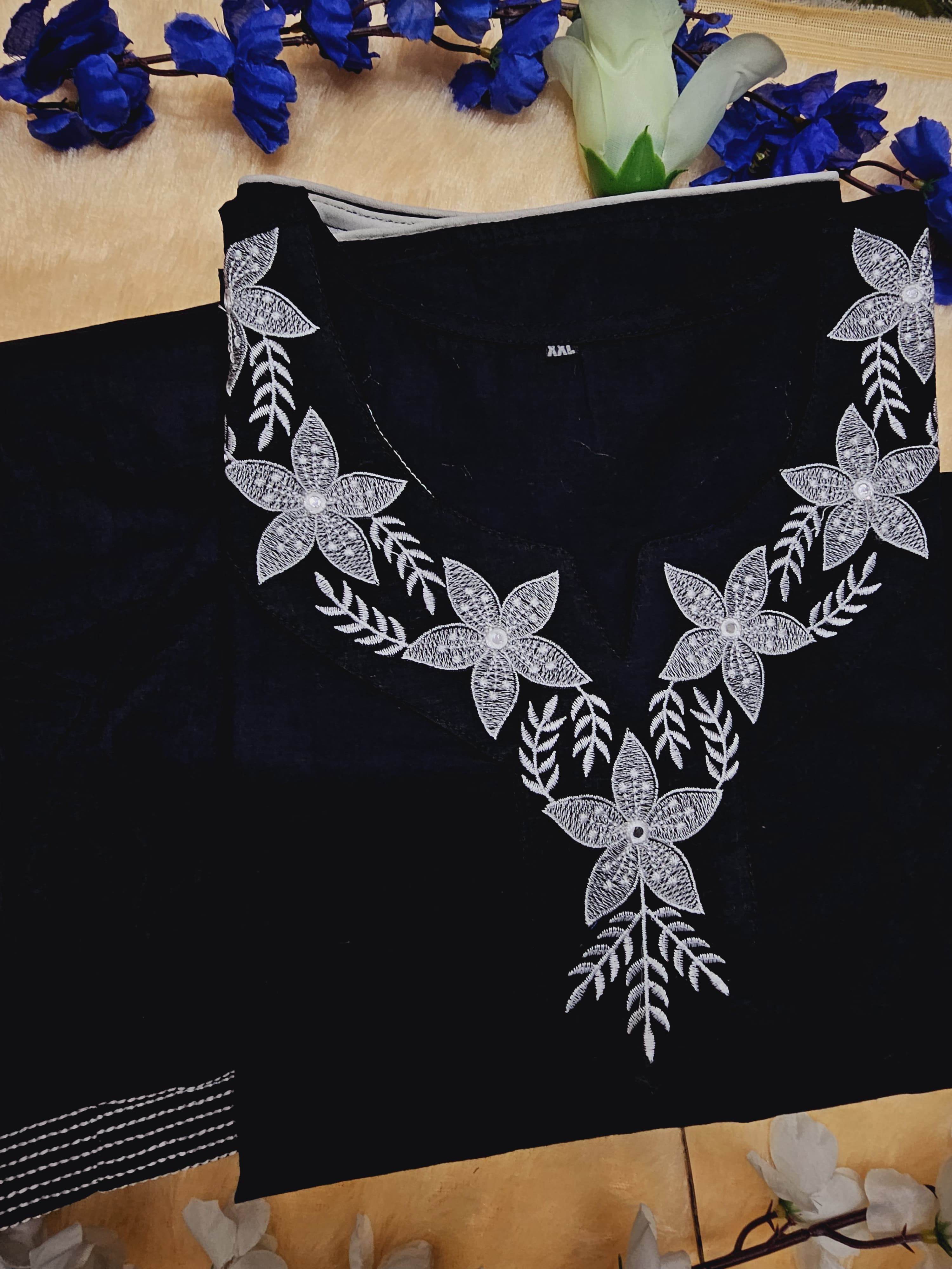 Office wear black cotton embroidery work kurti - Eraya