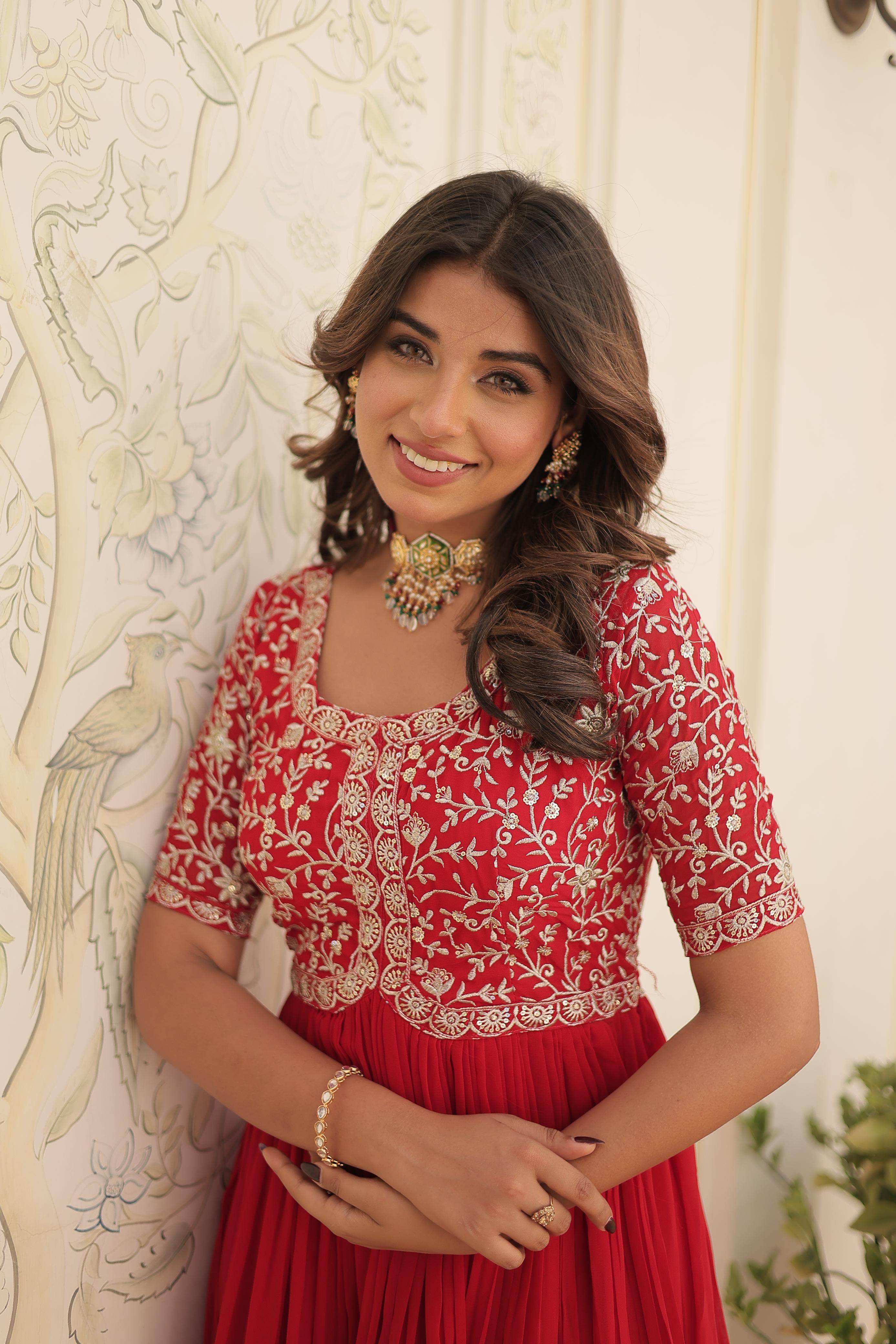 Faux georgette embroidered party wear gown - Eraya