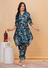 Pure muslin fabric collar-button pattern co-ord set - Eraya