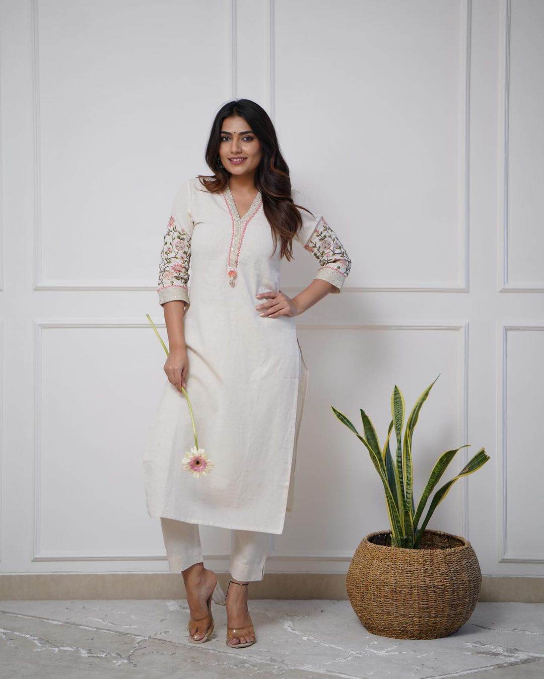 Heavy cotton exquisite sequence & thread embroidery work kurti set - Eraya