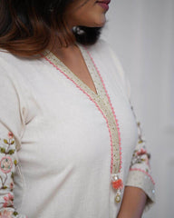 Heavy cotton exquisite sequence & thread embroidery work kurti set - Eraya