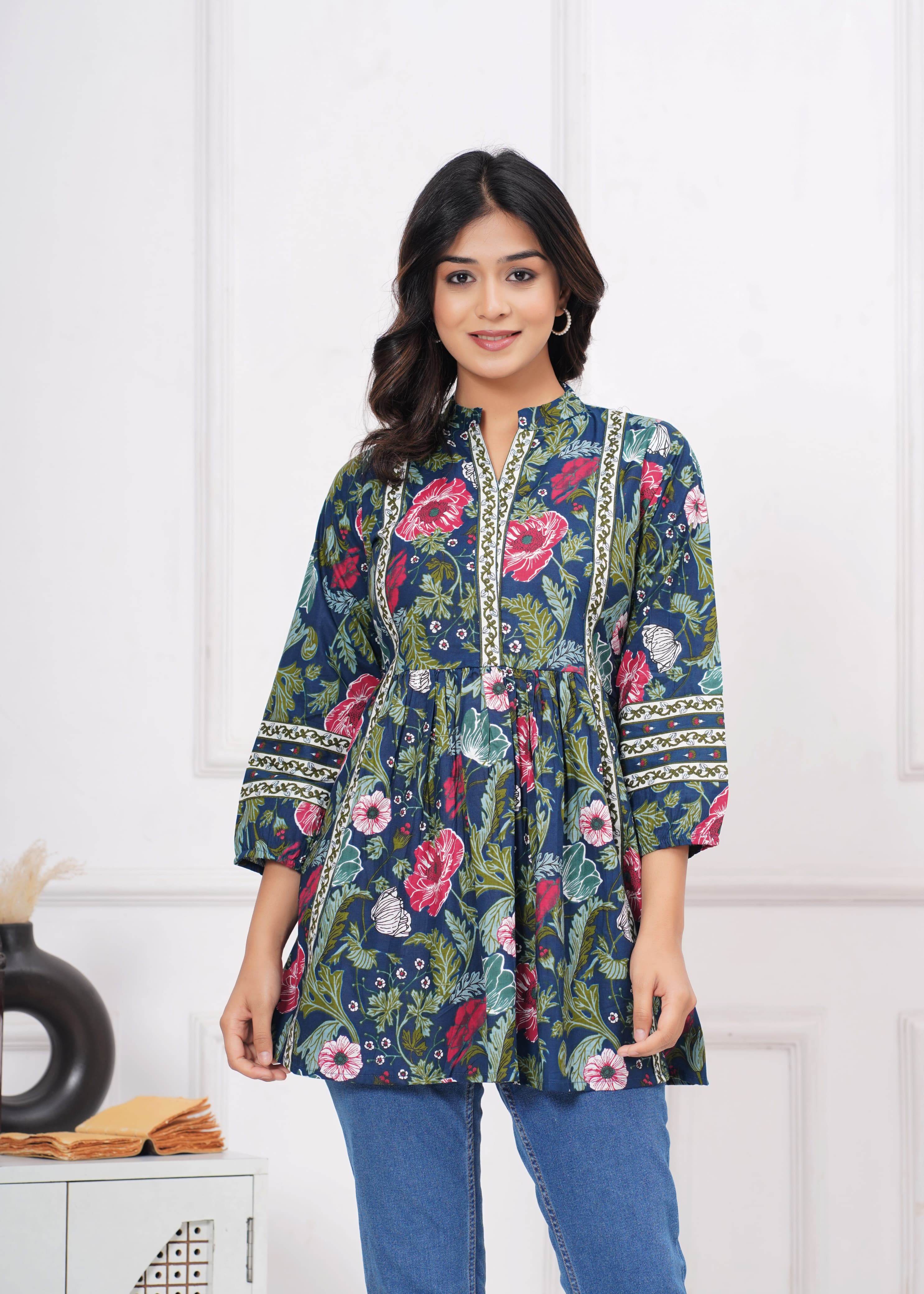 Beautiful proshin print cotton short kurti anarkali pattern-II - Eraya