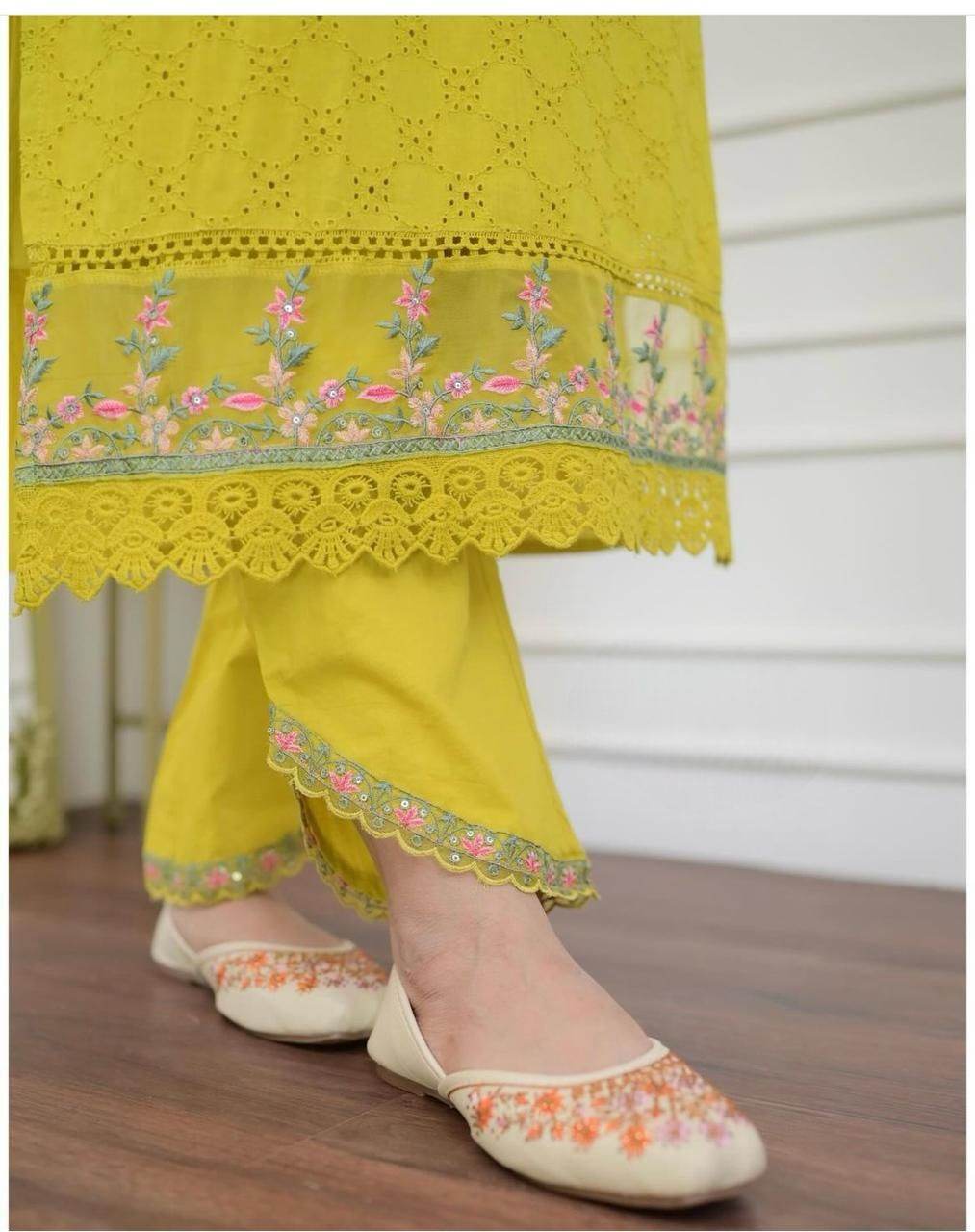 Heavy Afghani Cotton chikan suit set paired with organza dupatta - Eraya