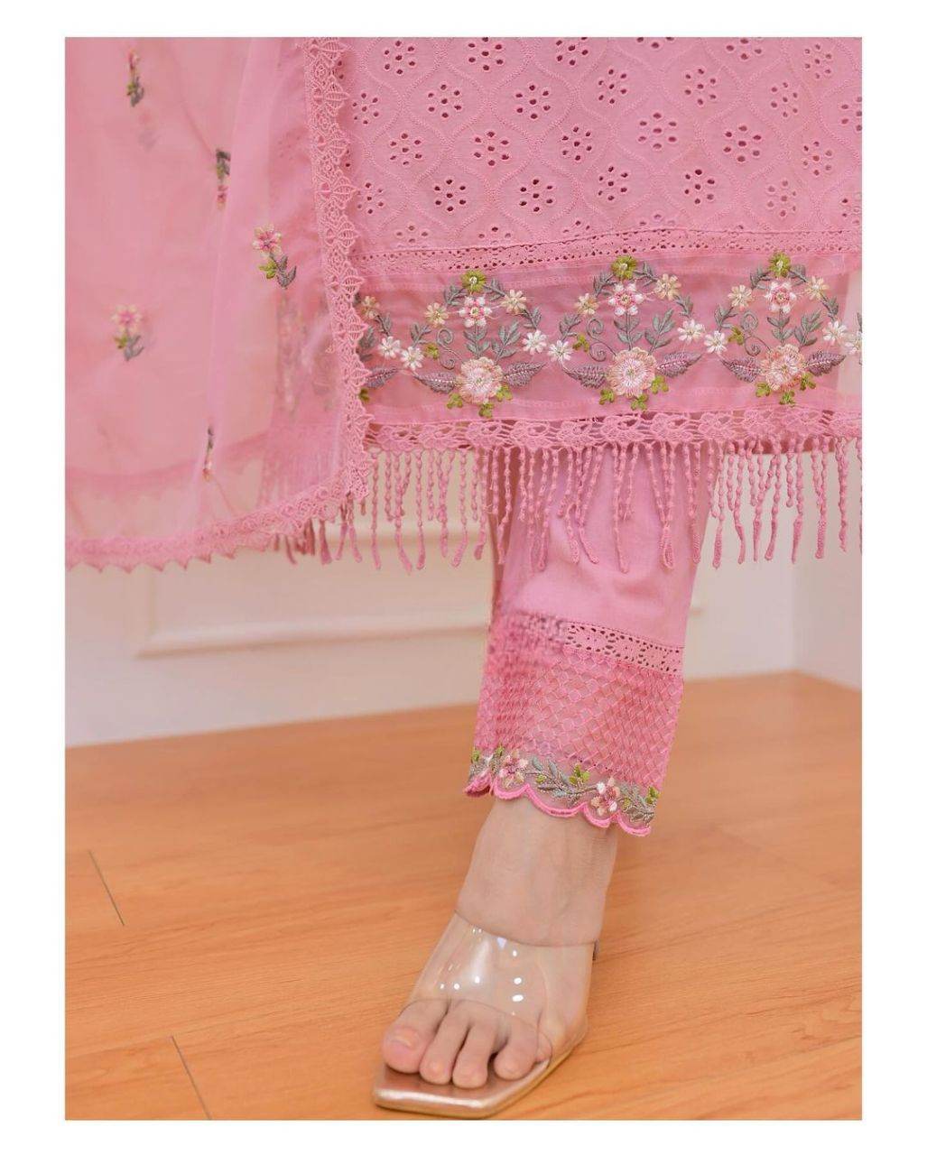 Heavy Afghani Cotton chikan suit set paired with organza dupatta - Eraya