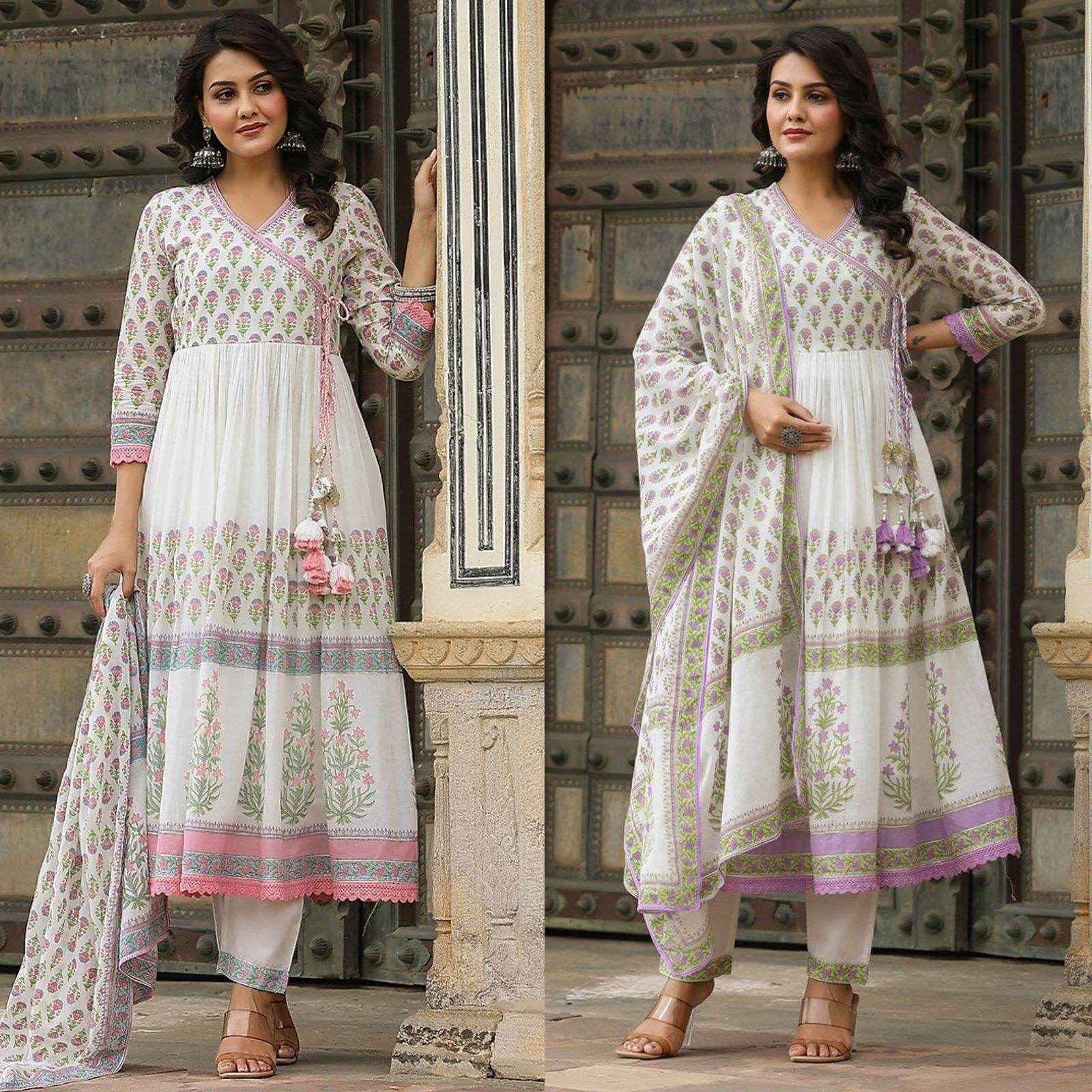 Pure cotton Angarkhi pattern premium kurta set - Eraya