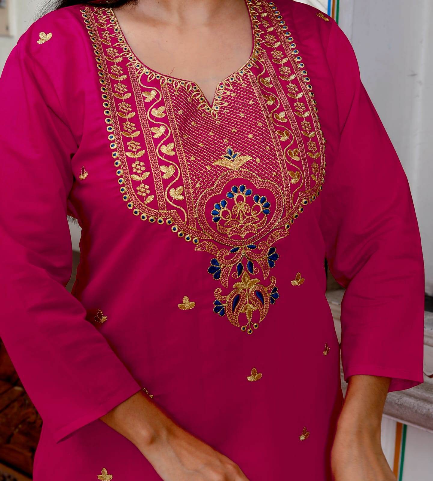 Roman silk elegant crafted kurti set with organza dupatta - Eraya