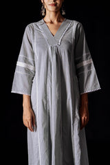 Colours of cloud: A pure cotton lace work kurti-pant set - Eraya