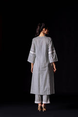 Colours of cloud: A pure cotton lace work kurti-pant set - Eraya
