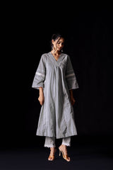Colours of cloud: A pure cotton lace work kurti-pant set - Eraya