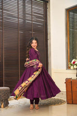 Pure chinon sequence embroidered gown with plazo and dupatta - Eraya