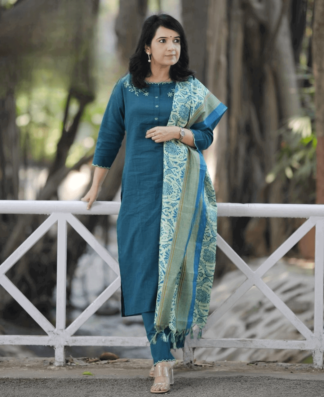 Exclusive khadi cotton three piece kurti set - Eraya