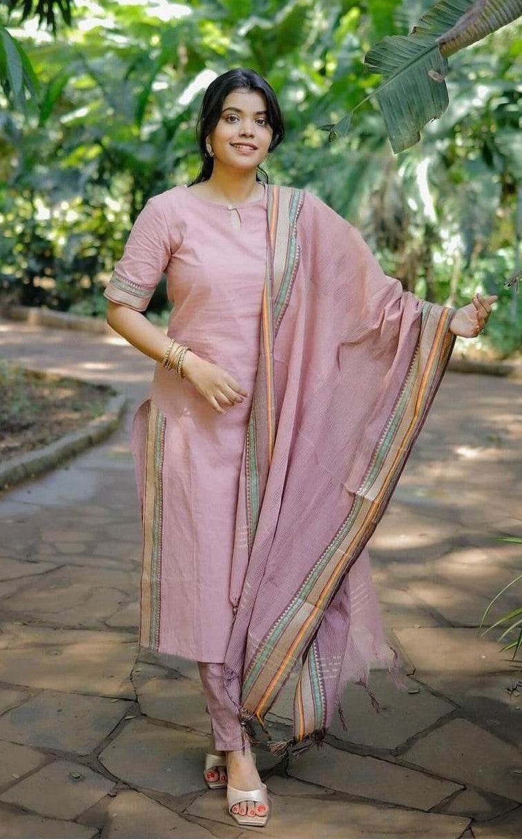 The enchanting rose gold coloured three piece kurti set - Eraya