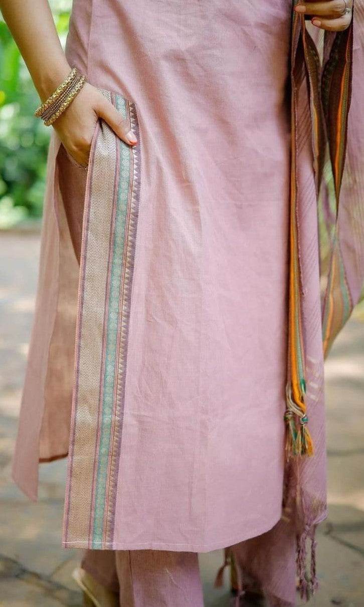 The enchanting rose gold coloured three piece kurti set - Eraya