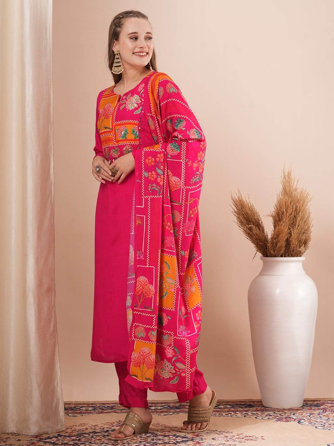 The elegance of roman silk: A three piece kurti set - Eraya