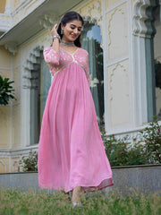 Embroidered and flared full length rayon dress - Eraya