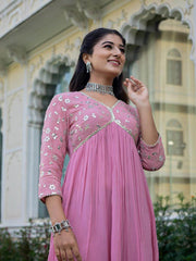 Embroidered and flared full length rayon dress - Eraya