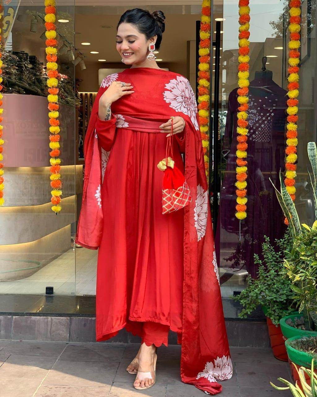 Flared adda work cotton anarkali kurti set - Eraya