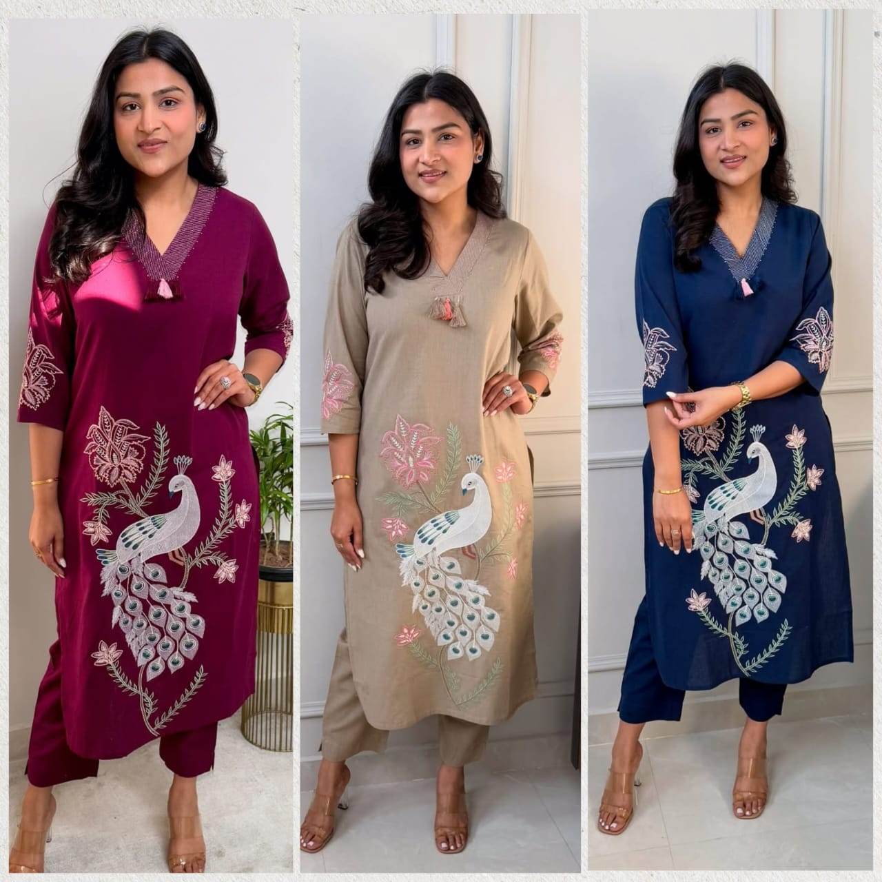 Classy embroidered cotton kurti-pant set - Eraya