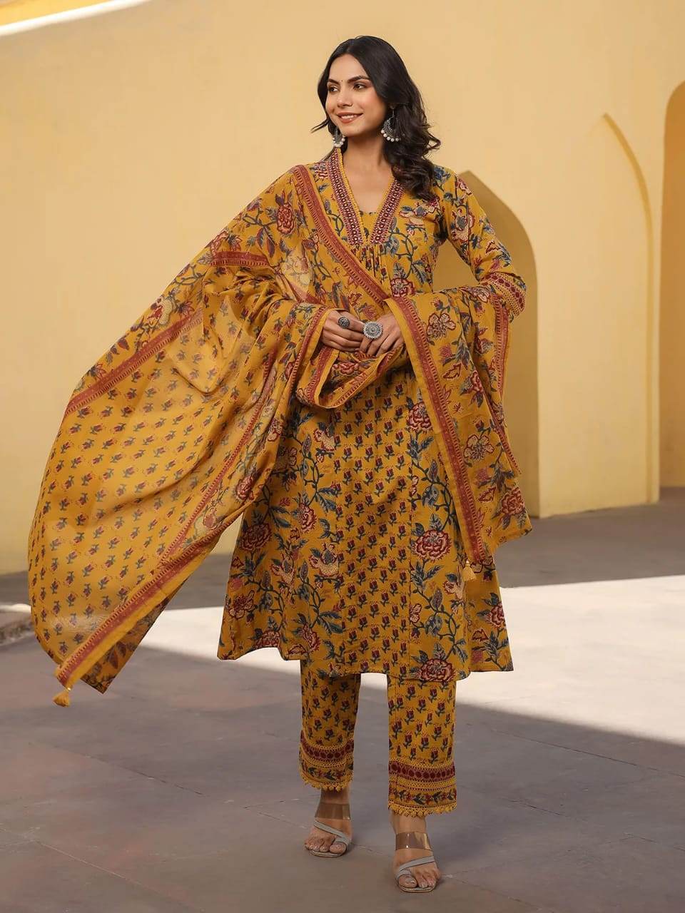 Intricate hand sequence work three piece kurti set - Eraya