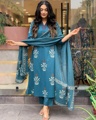 Elegant printed with yoke detail work kurti set - Eraya