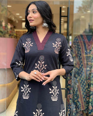 Elegant printed with yoke detail work kurti set - Eraya
