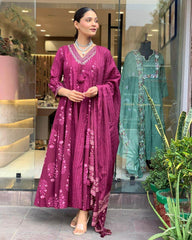 Beautiful sequence work cotton anarkali kurti set - Eraya