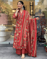Designer floral printed anarkali style kurti set - Eraya