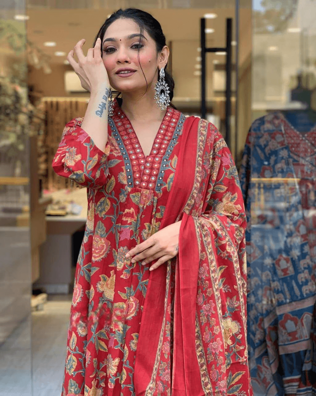 Designer floral printed anarkali style kurti set - Eraya