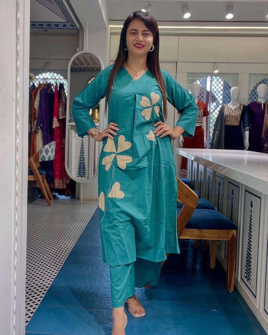 Stylish summer cotton co-ord set with patch work