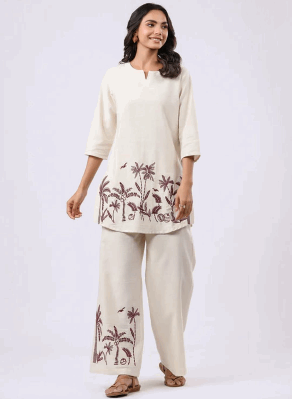 Elegant cotton flex embroidered co-ord set