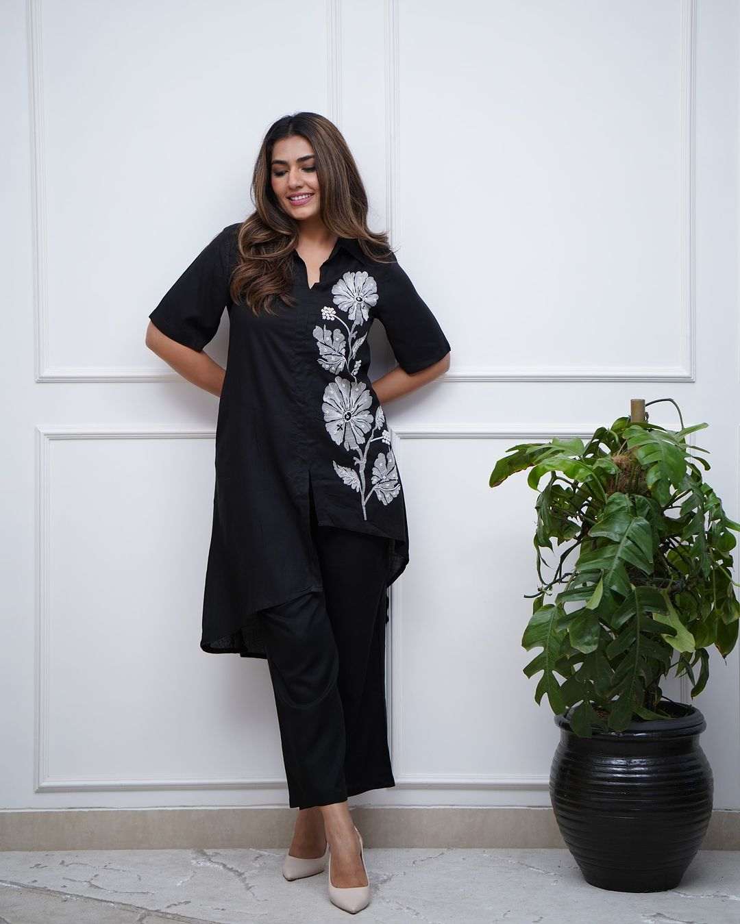 Floral embroidery work cotton co-ord set
